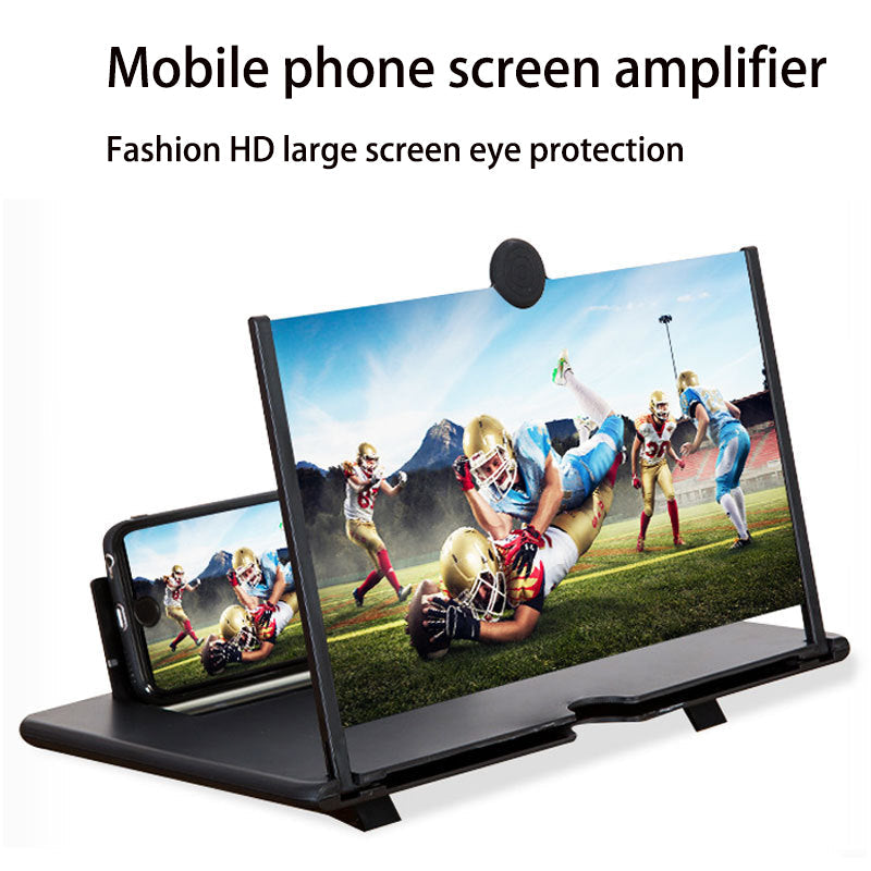 Phone screen magnifier stand with pull-out lens, holds devices angled (black)