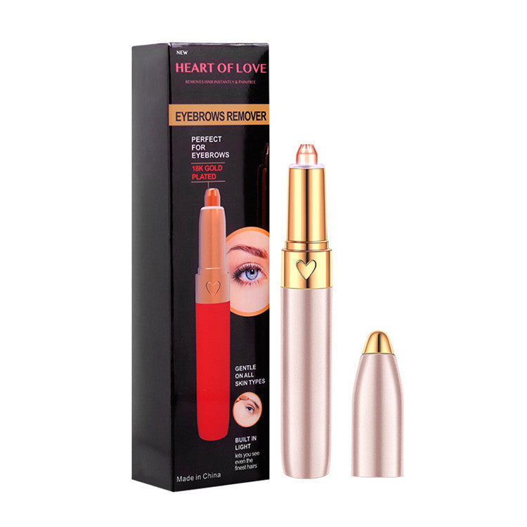 Electric eyebrow trimmer set with Heart of Love box and champagne gold trimmer