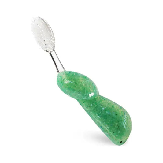 Green replaceable soft-head toothbrush with white bristles