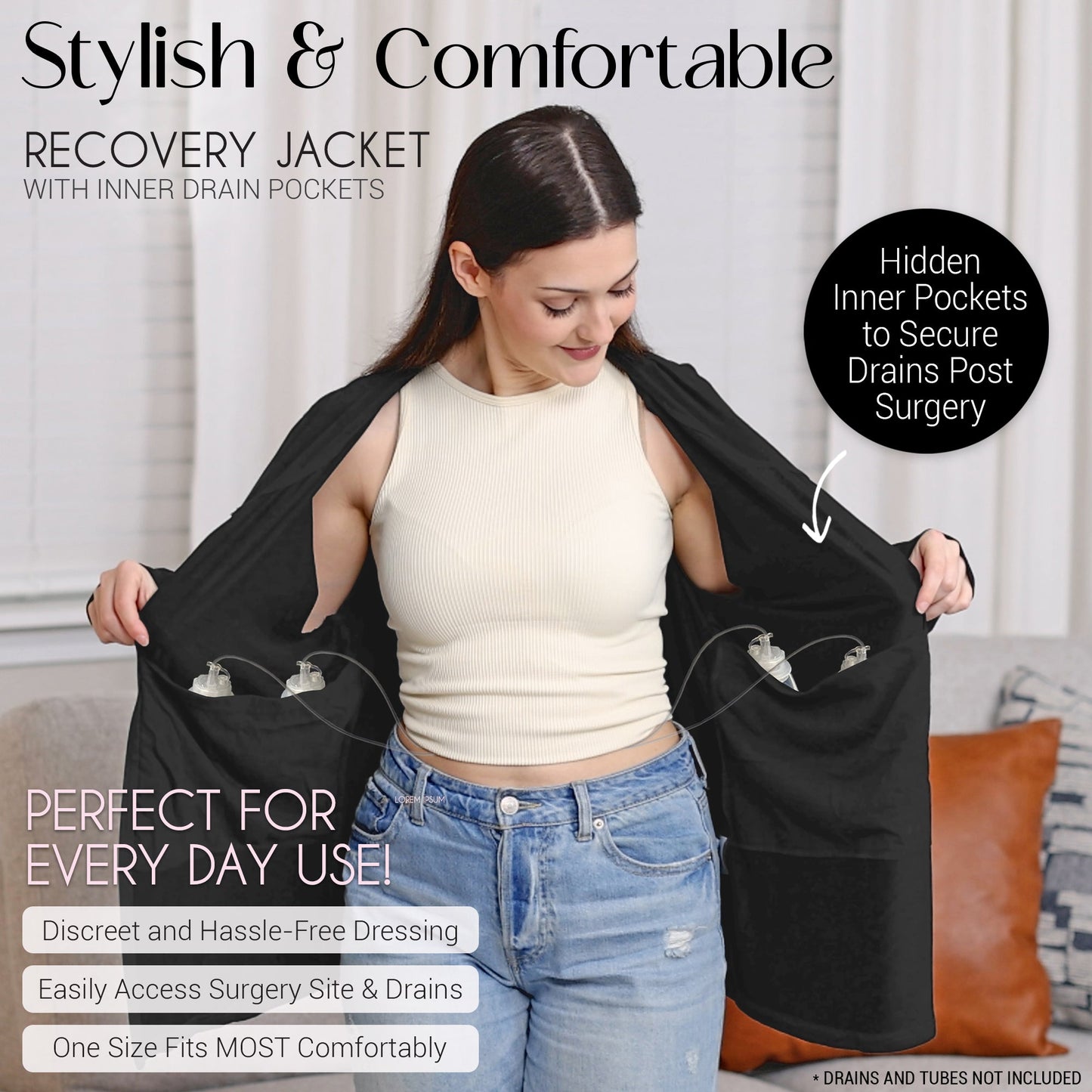 Rise Up and Recover - Mastectomy Breast Cancer Zip Up Hoodie Jacket with Drain Pockets