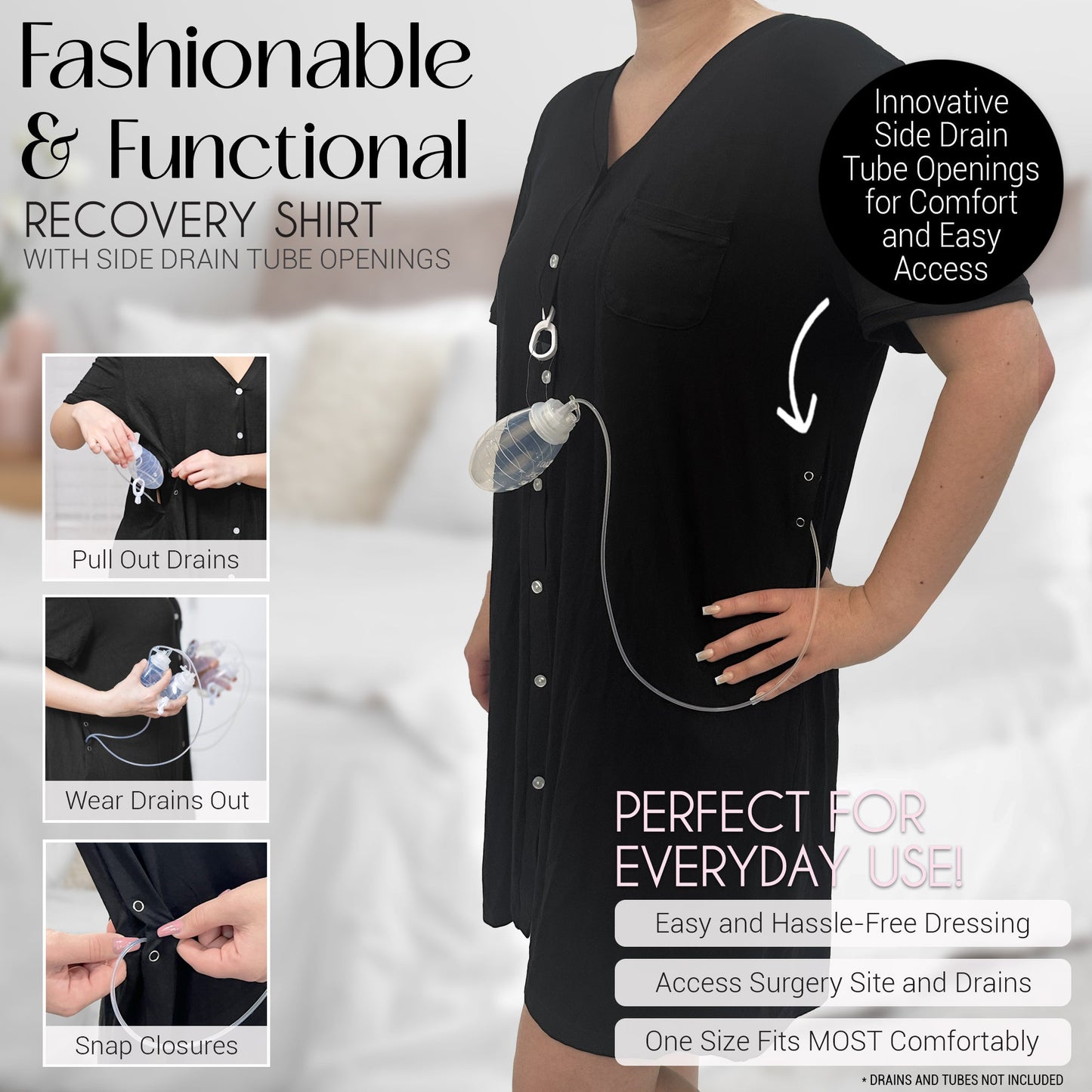 Rise Up and Recover - Mastectomy Breast Cancer Lounge Shirt with Post-Surgical Drain Tube Side Openings