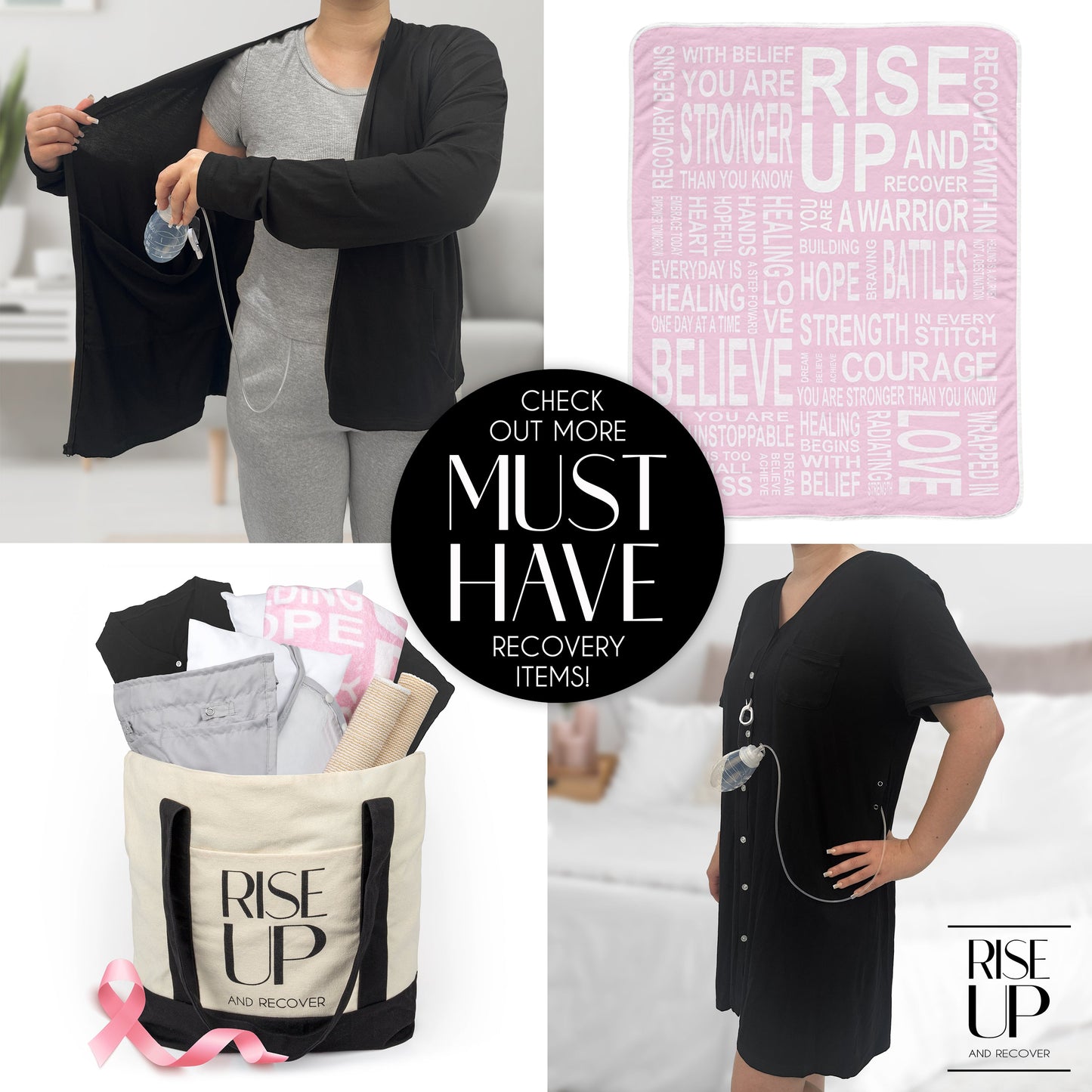 Rise Up and Recover - Mastectomy Breast Cancer Lounge Shirt with Post-Surgical Drain Tube Side Openings