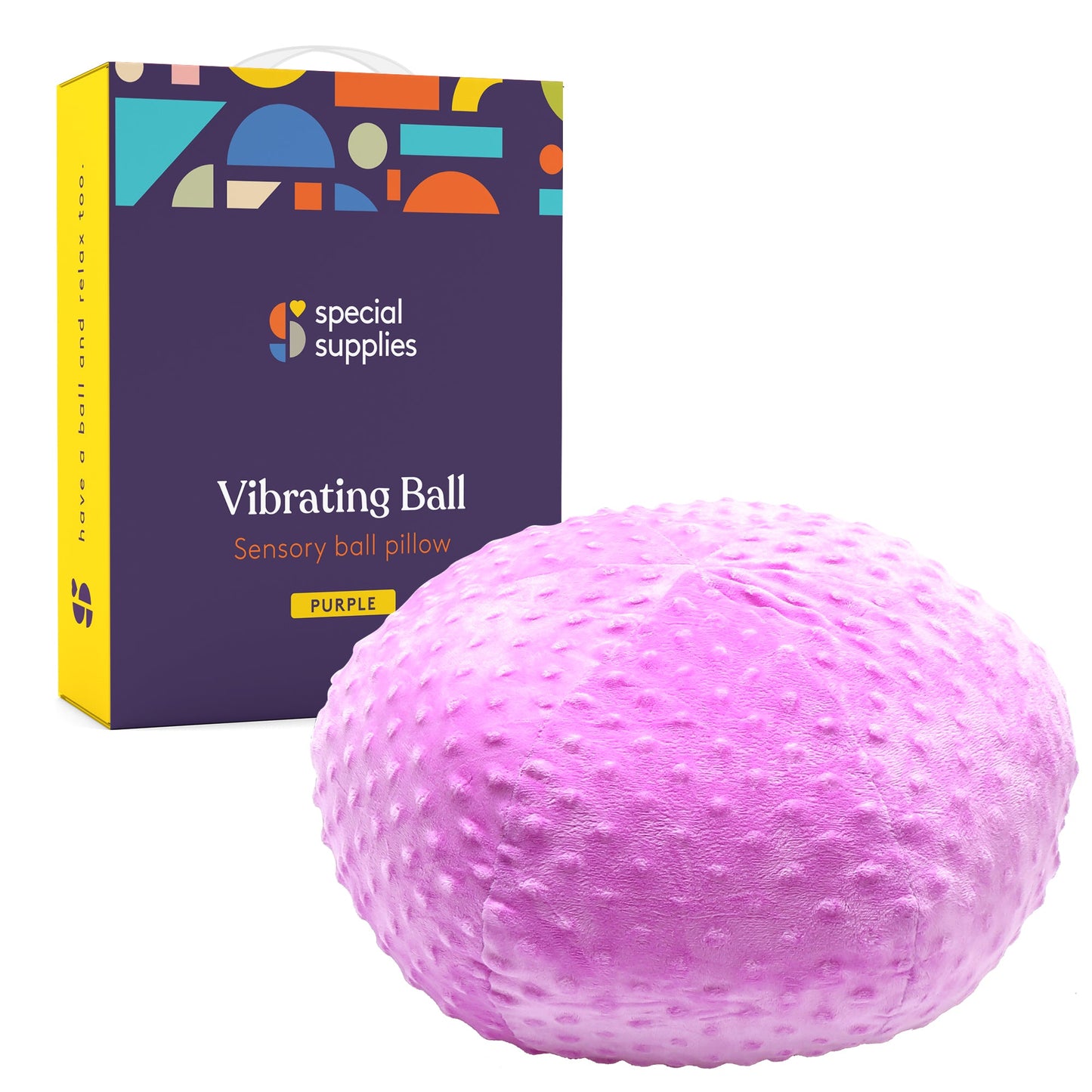 Purple vibrating sensory ball pillow, textured round cushion