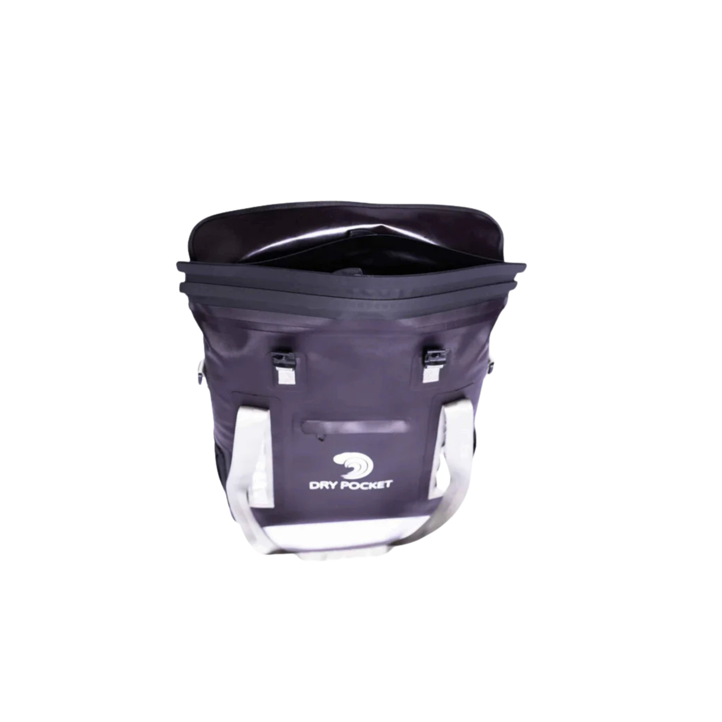 Waterproof floating tote cooler, dark gray with DRY POCKET patch and white side carry straps