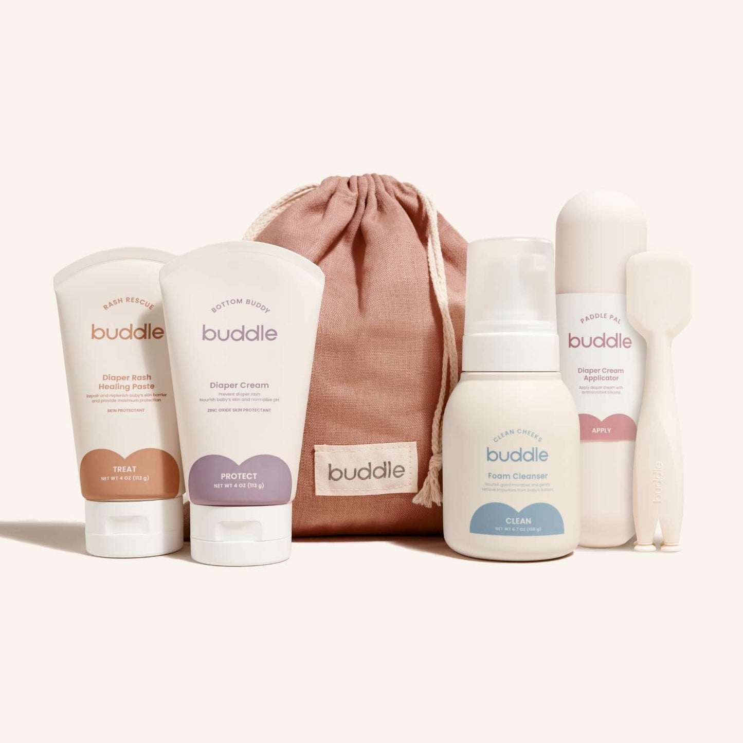Diaper rash system essentials kit: foam cleanser, diaper cream, healing paste, applicator