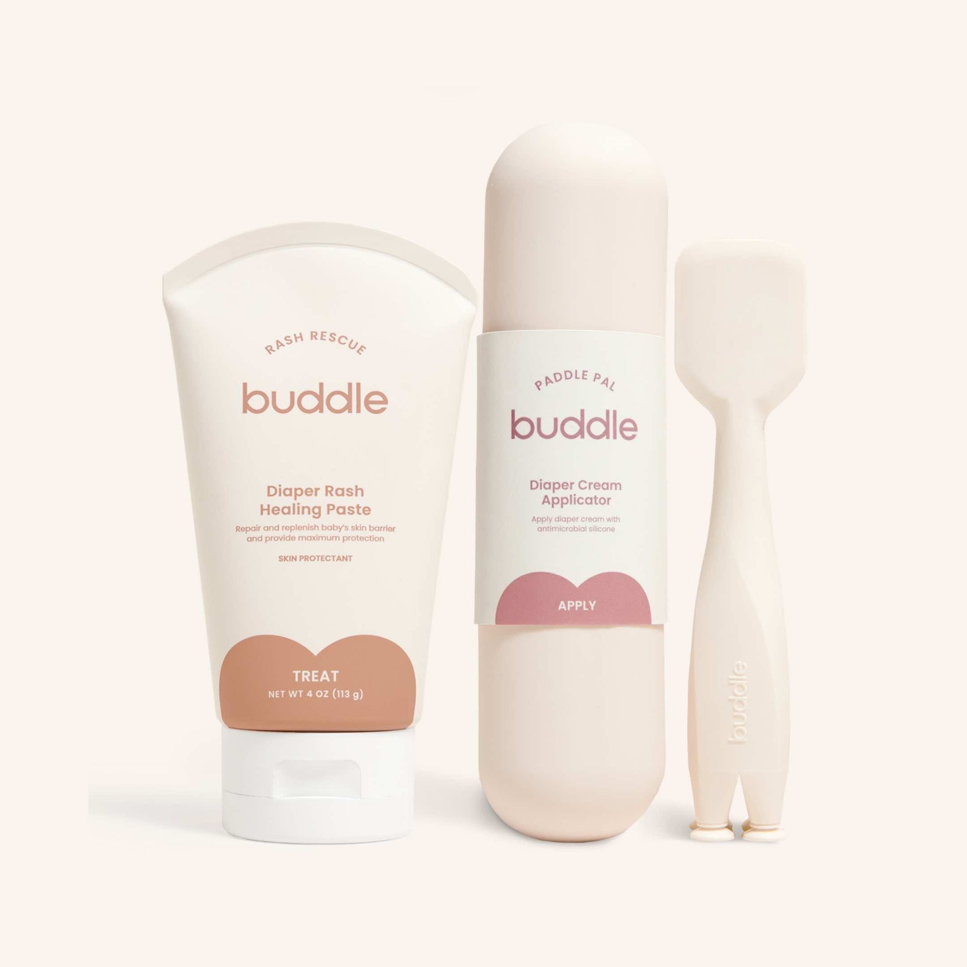 Diaper rash healing paste tube and paddle applicator set