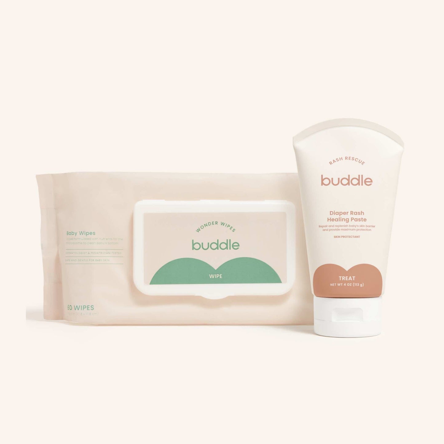 Buddle wipe and heal bundle: baby wipes pack and diaper rash healing paste tube