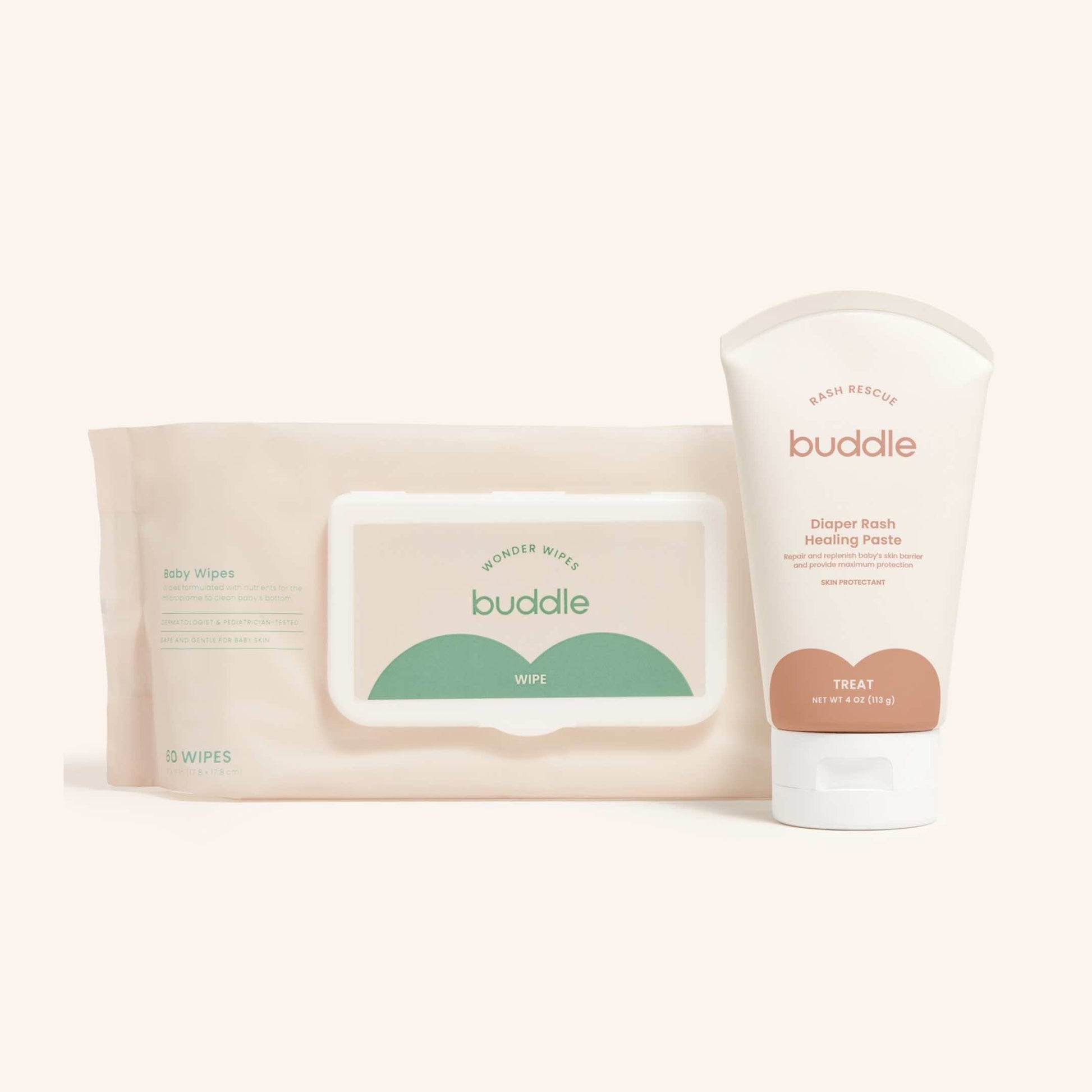 Buddle wipe and heal bundle: baby wipes pack and diaper rash healing paste tube
