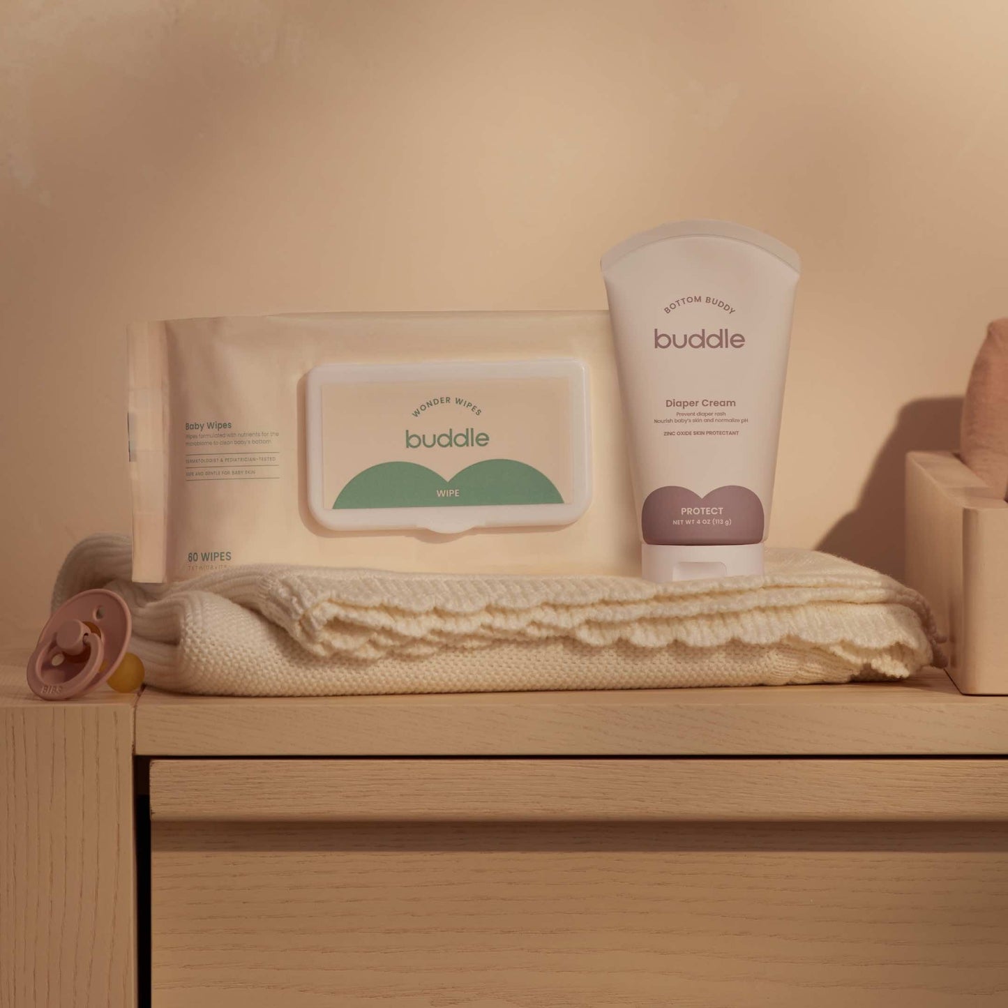 Baby wipes pack and diaper cream tube set