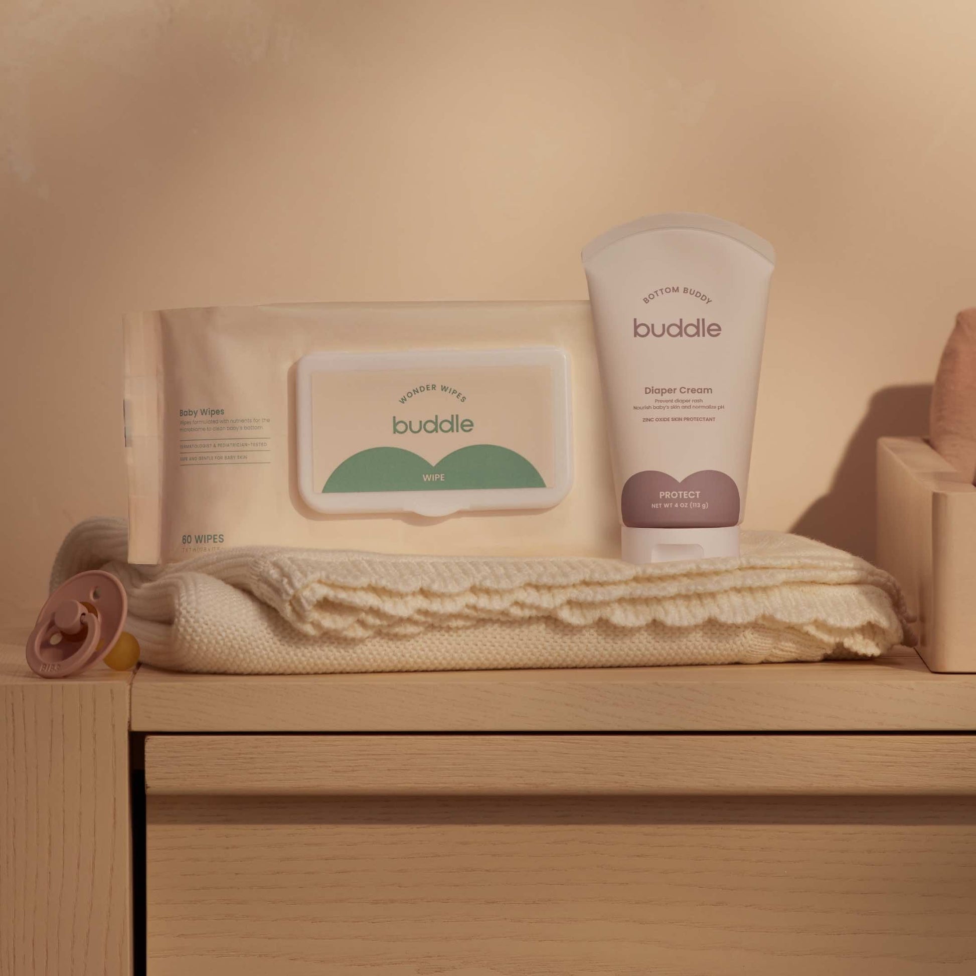 Baby wipes pack and diaper cream tube set