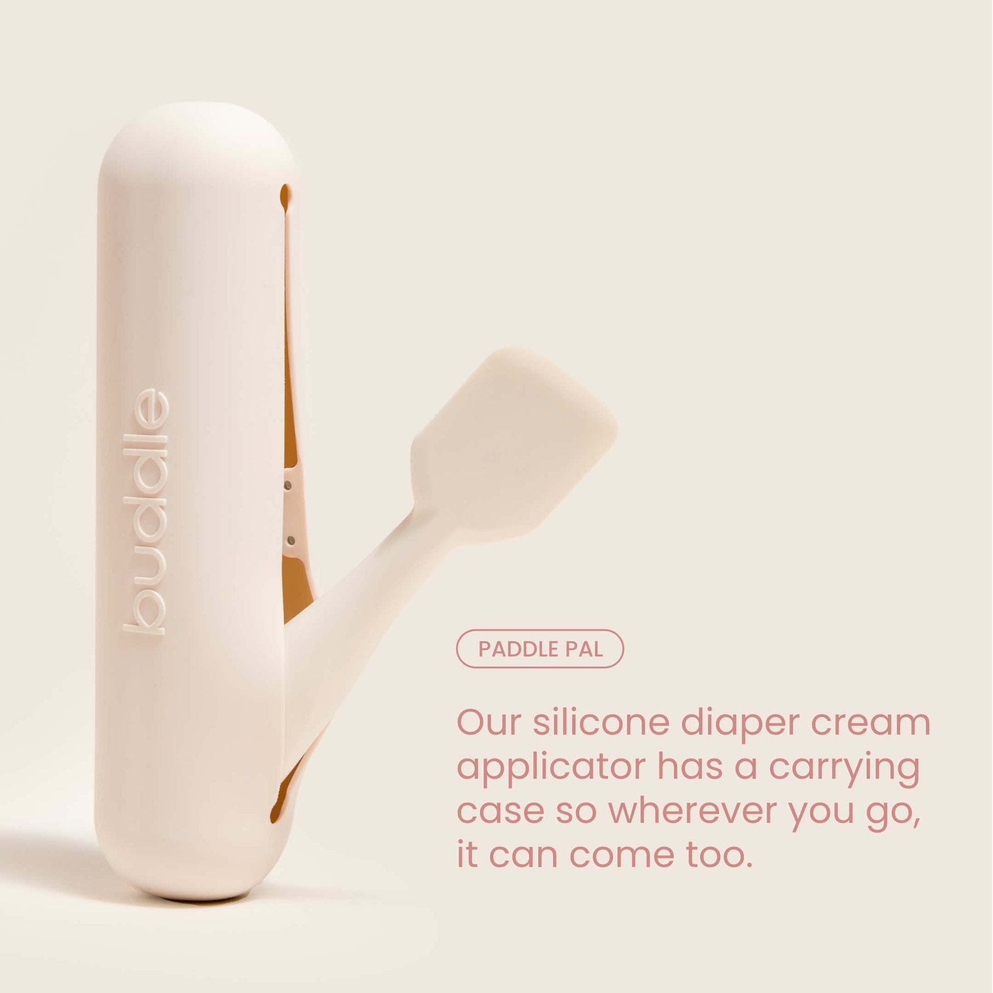 Beige silicone diaper cream applicator with carrying case