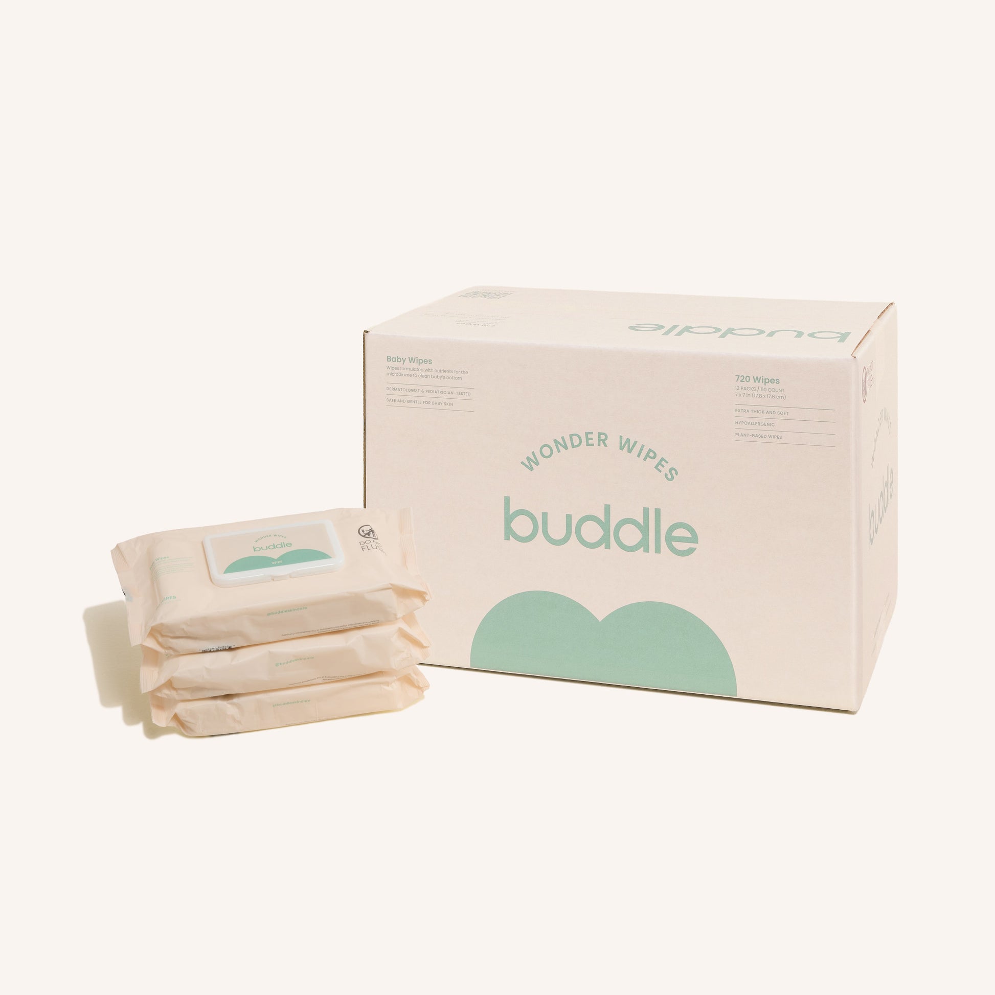 Baby wipes box with wipe packs, buddle Wonder Wipes