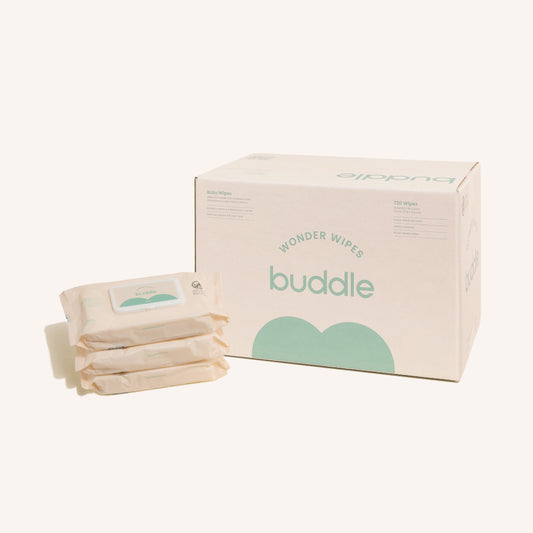 Baby wipes box with wipe packs, buddle Wonder Wipes
