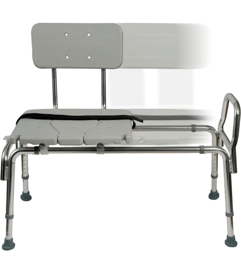 DMI Tub Transfer Bench and Shower Chair with Non Slip Aluminum Body, FSA Eligible, Adjustable Seat Height and Cut Out Access, Holds Weight up to 400 L