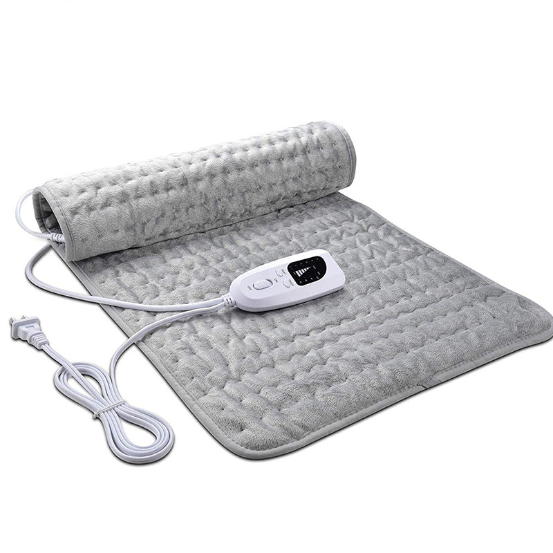 Heating pad blanket, silver gray quilted fabric with controller and cord