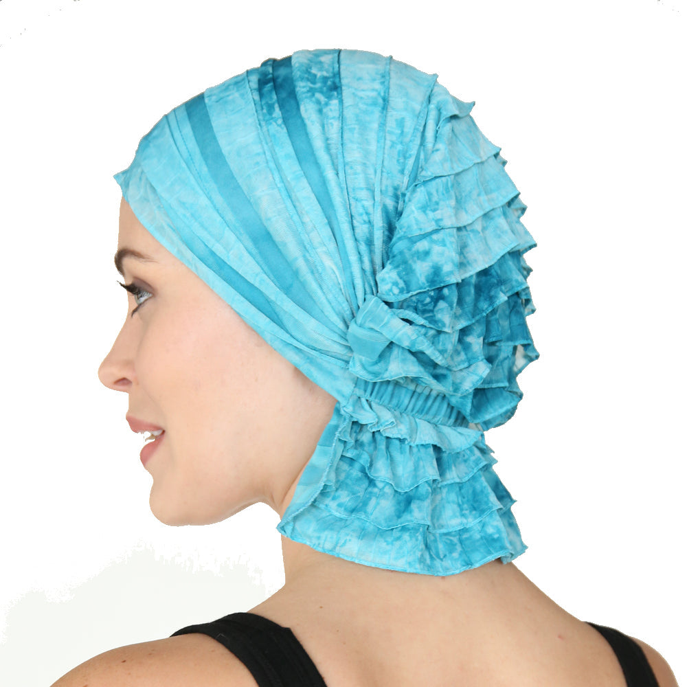 MOLLY CHEMOBEANIES® chemo beanie, light blue draped side ruffles