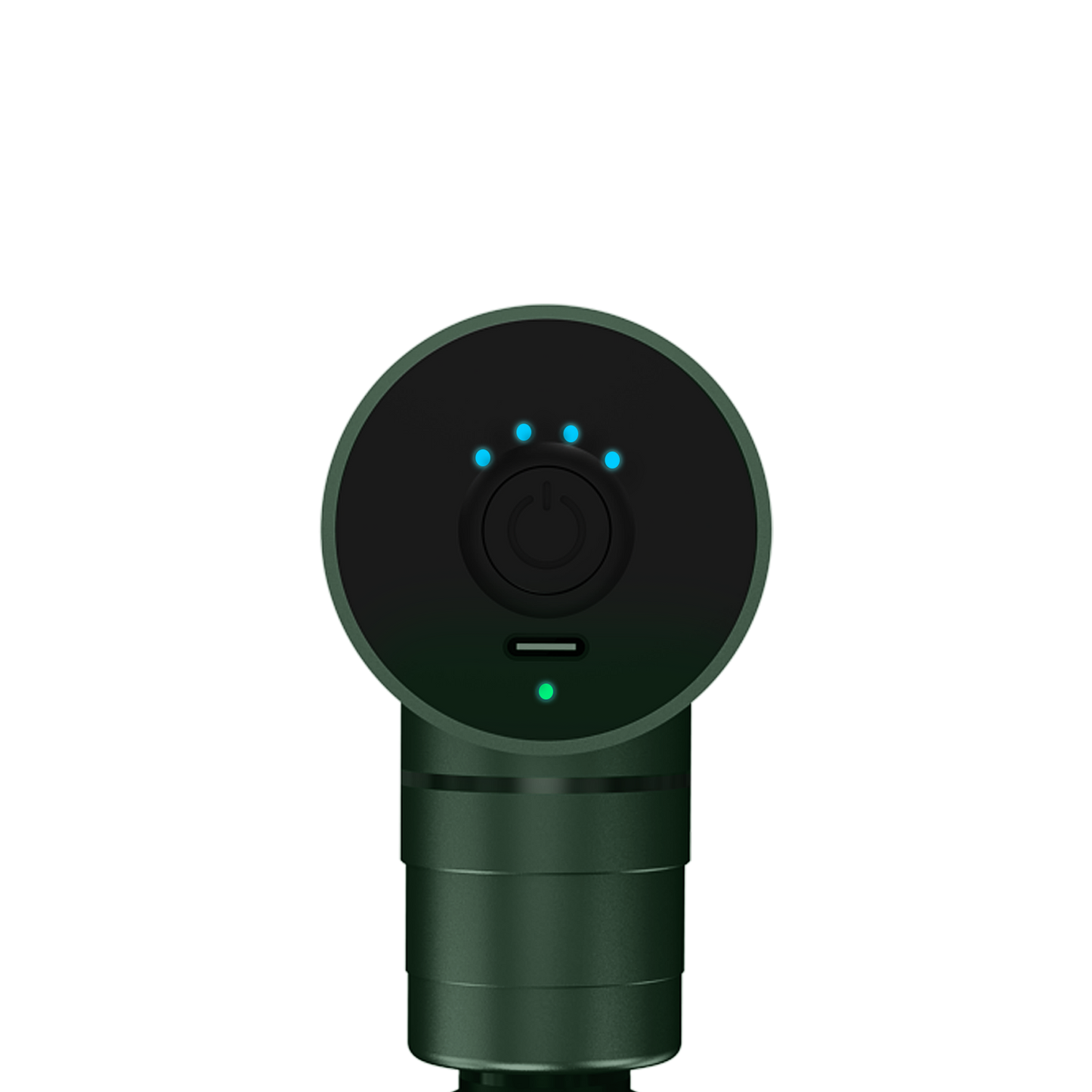 Green massage gun control dial with blue indicator lights