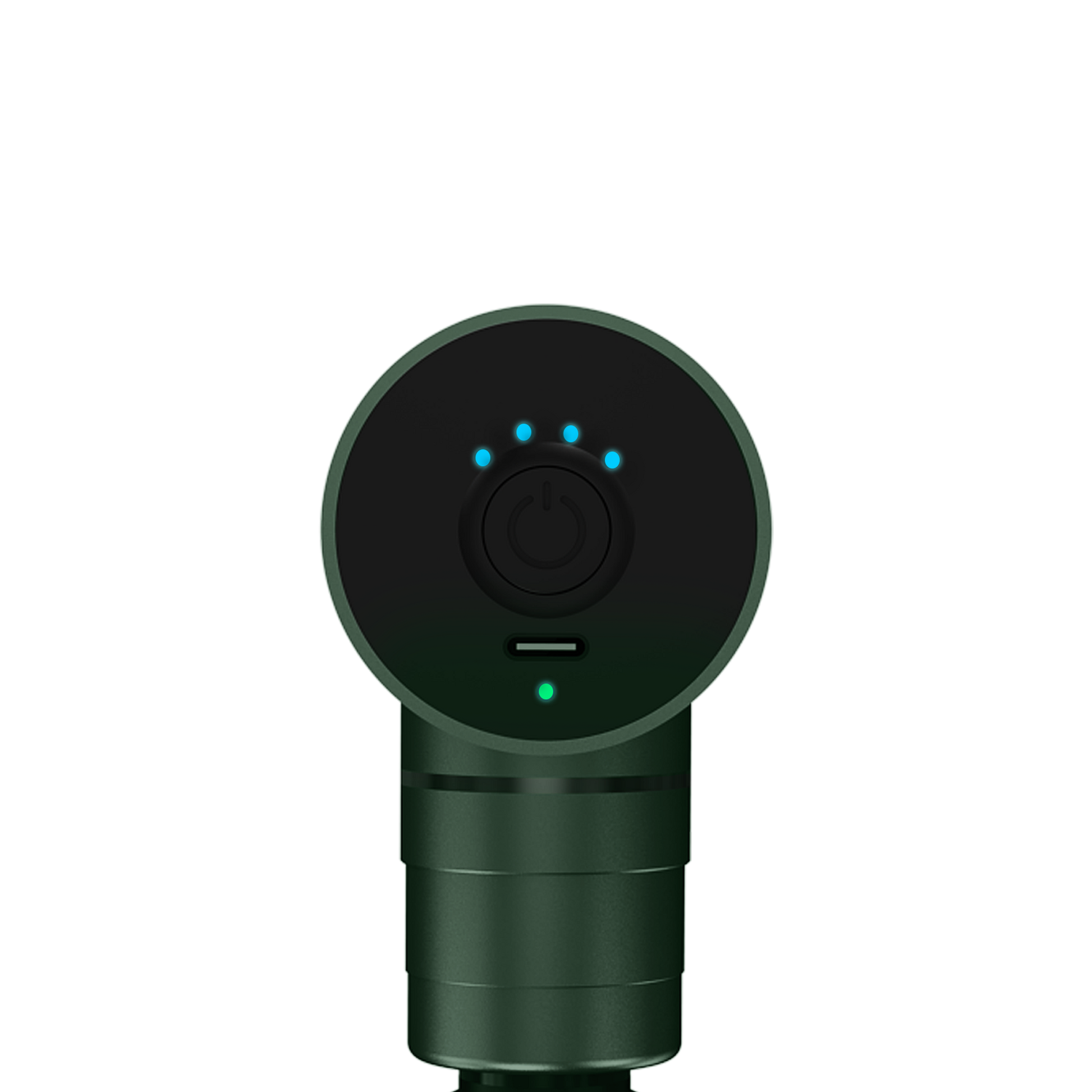 Green massage gun control dial with blue indicator lights