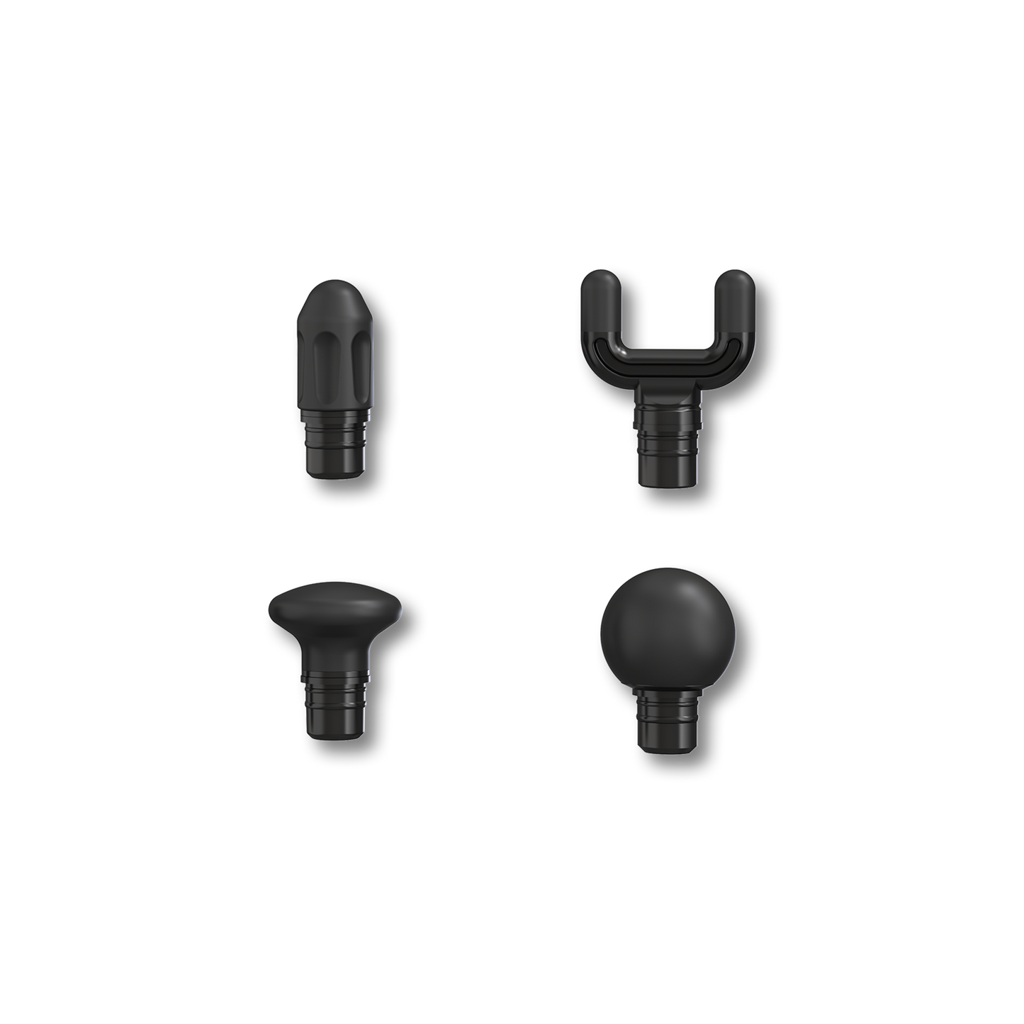 Interchangeable massage head set with finger, fork, flat, and ball attachments