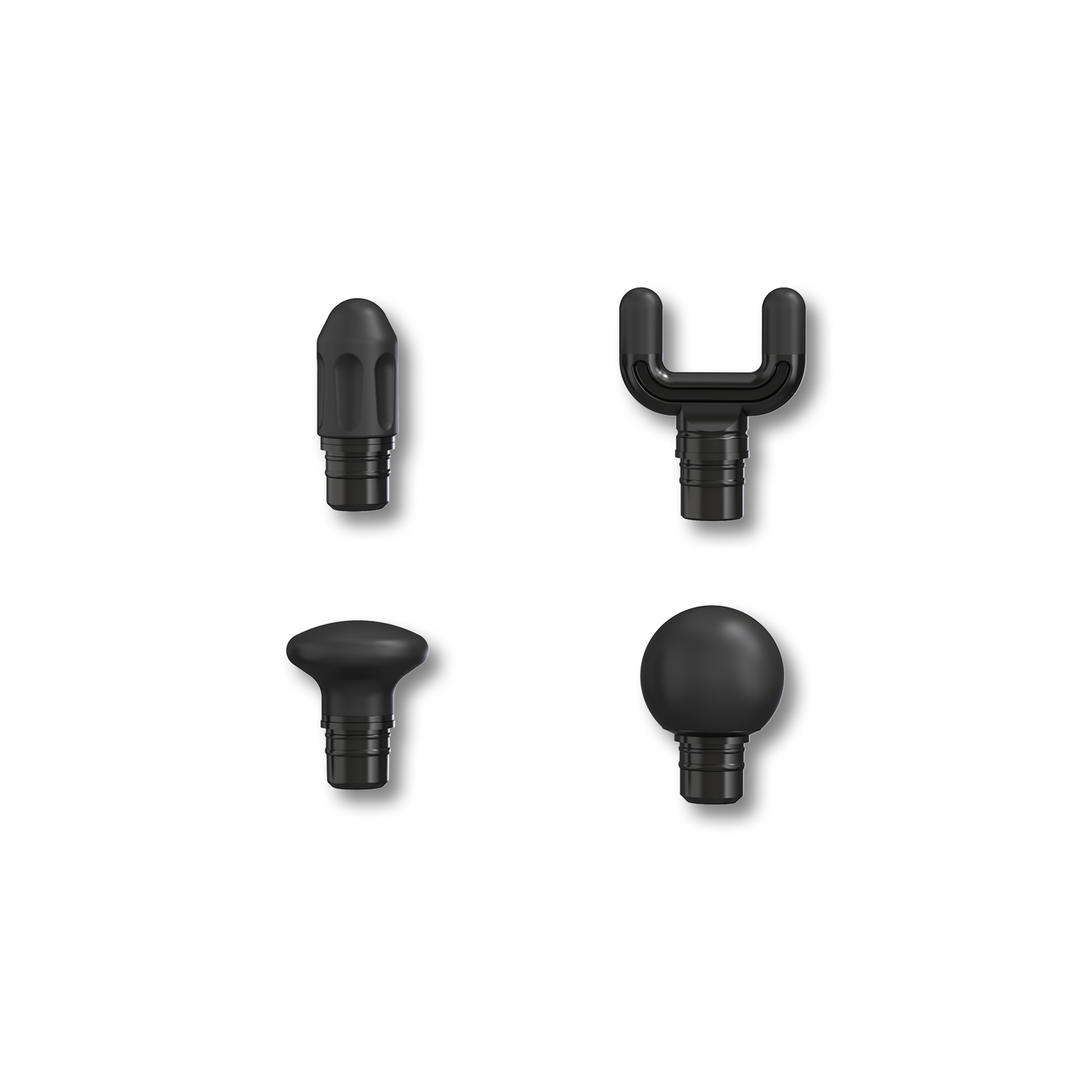 Interchangeable massage head set with finger, fork, flat, and ball attachments