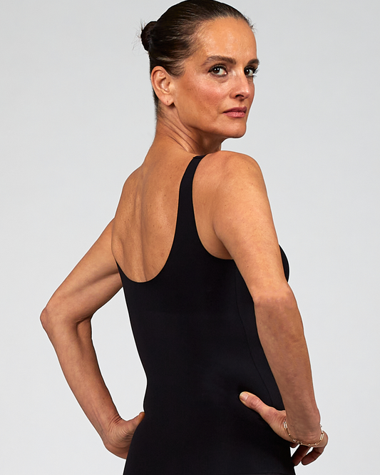 Black shaping cami with racerback and thin shoulder straps