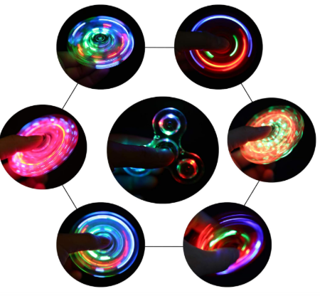 LED fidget spinner color options showing multicolor glowing swirl