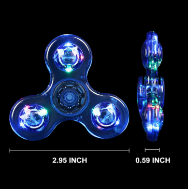Blue LED fidget spinner with four glowing LEDs, size 2.95 inch