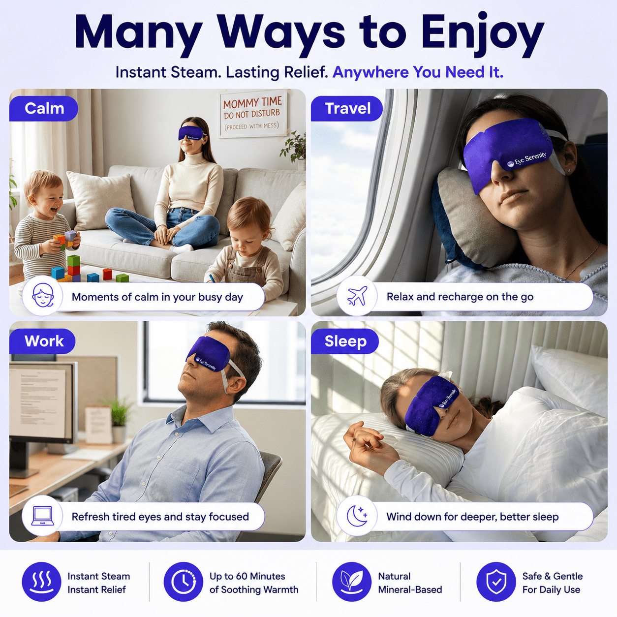 Eye Serenity Steam Eye Mask - Self-Heating Warm Eye Compress for Dry Eyes, Puffiness, Sleep & Travel Lure Essentials
