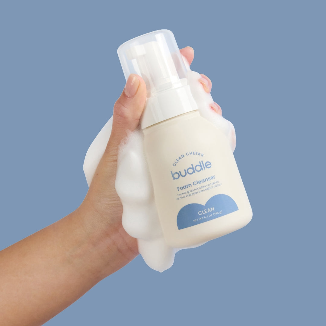 buddle foam cleanser bottle held in hand