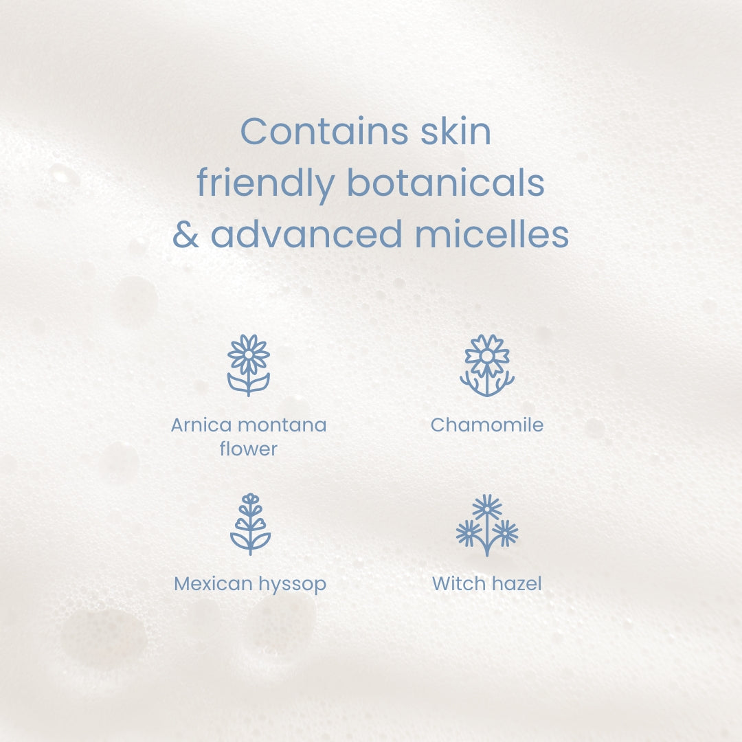 Botanical cleanser label graphic with flower icons