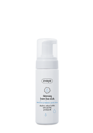 Cleansing foam face wash bottle with pump, white, ziaja