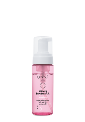 Pink foam face wash bottle with pump, for normal skin