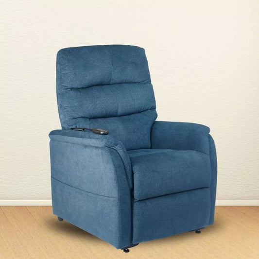 3-position lift chair in Lake Front blue with rounded arms and caster base