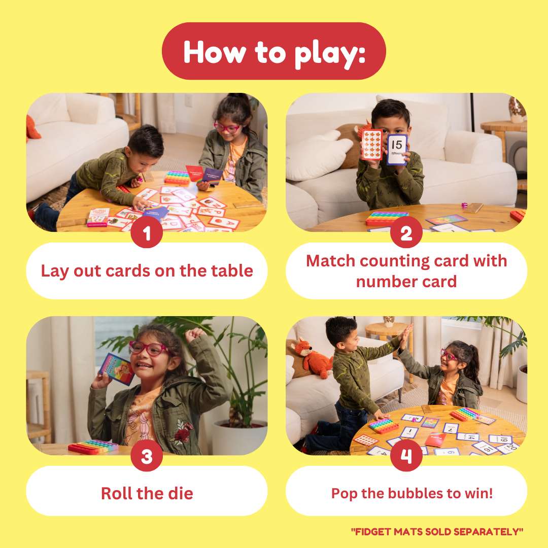Children using counting and numbers cards on a table during a how-to play activity