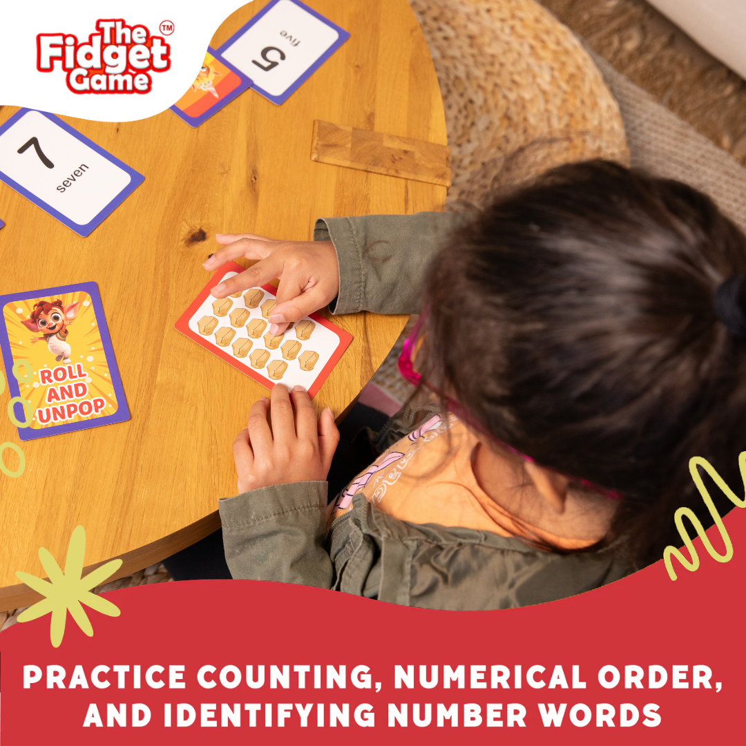 Child hands placing counting and numbers cards on a tabletop