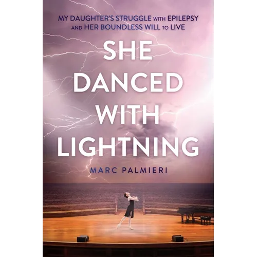Paperback book with “She Danced with Lightning” title and purple lightning cover