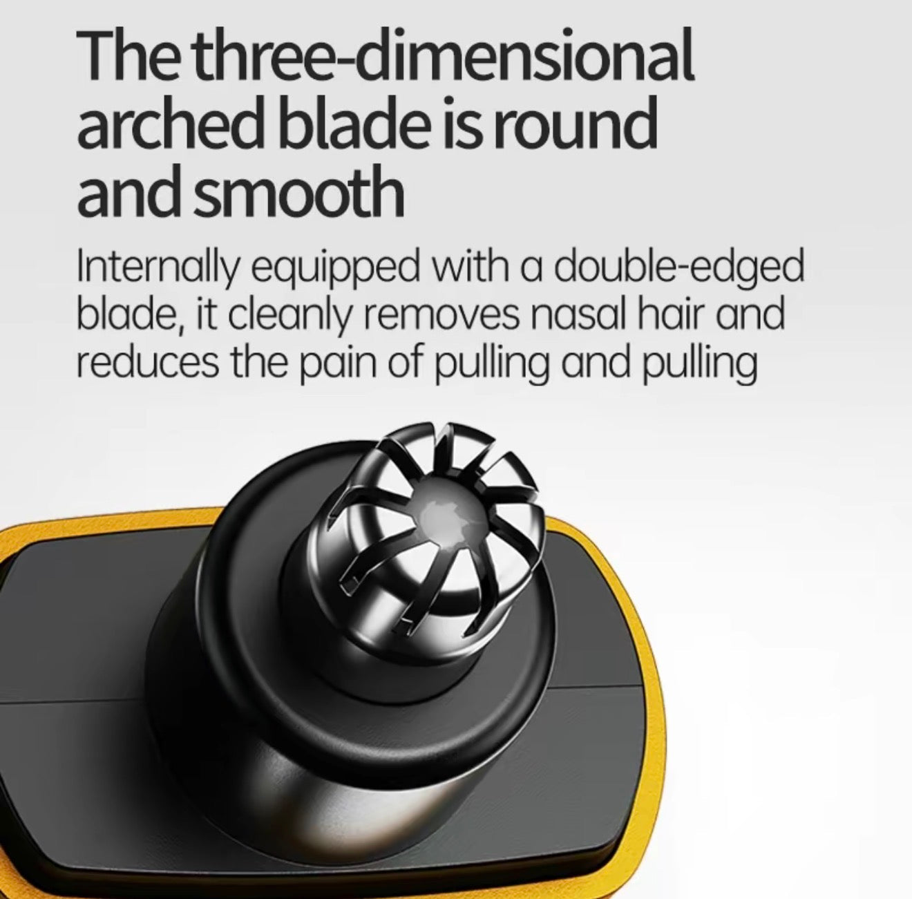 Nose trimmer blade head with round smooth cutting insert inside orange housing