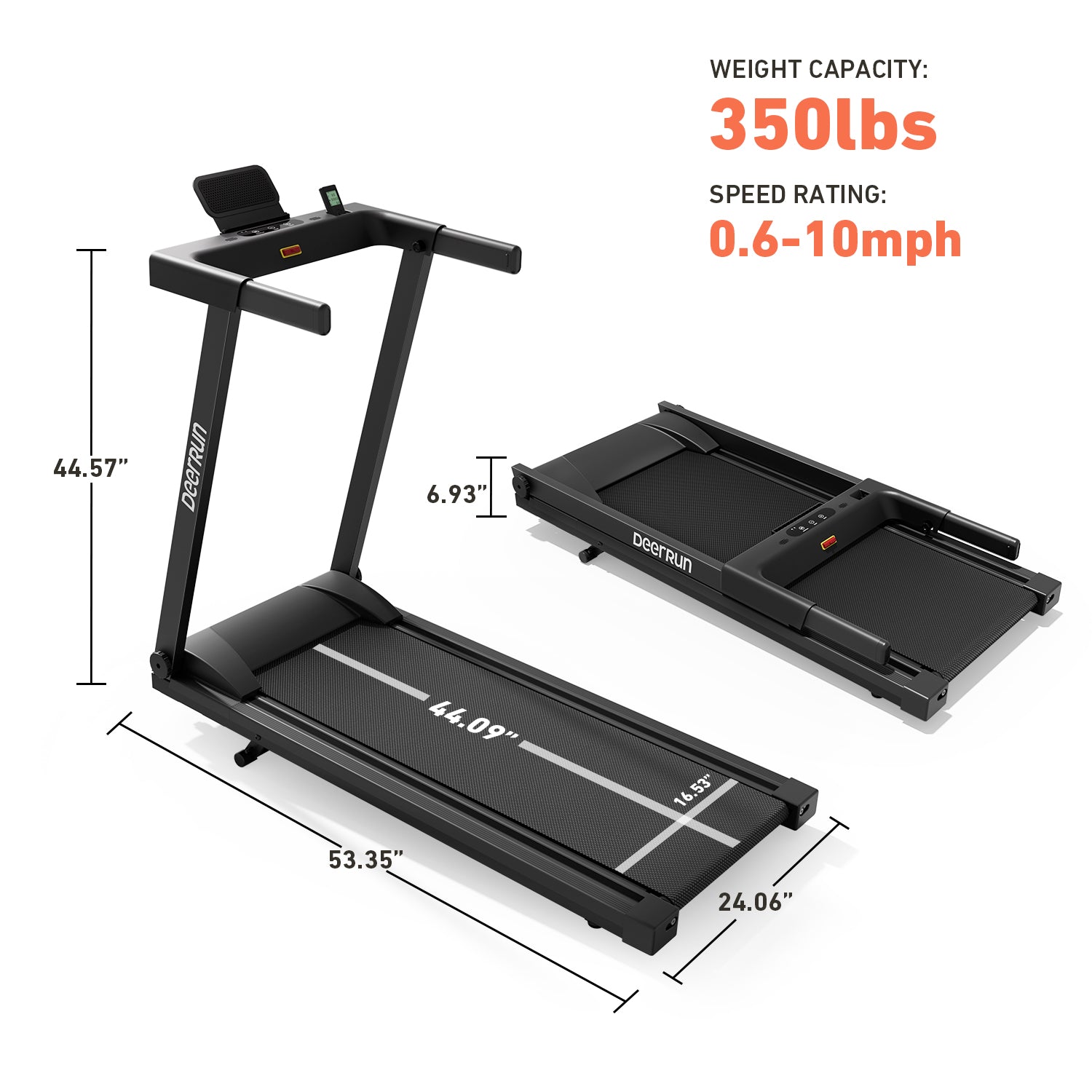 DeerRun All-New 2026 A1 Pro Move+ Smart Foldable Treadmill with 6% Incline & NFC | 350 lbs, 10 mph, Black DeerRun®
