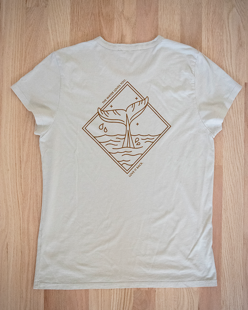 Sand crewneck T-shirt flat lay back with whale diamond graphic and Line in the Sand