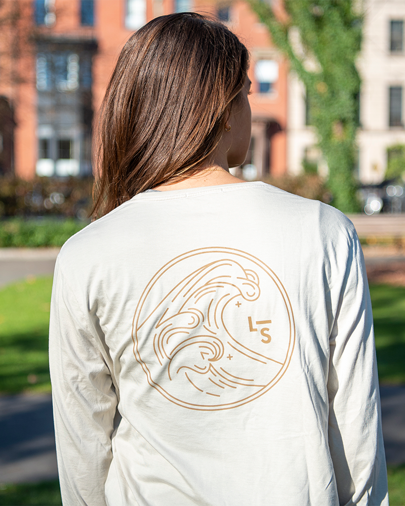 Unisex wave long-sleeve shirt, sand color, back graphic circle wave print