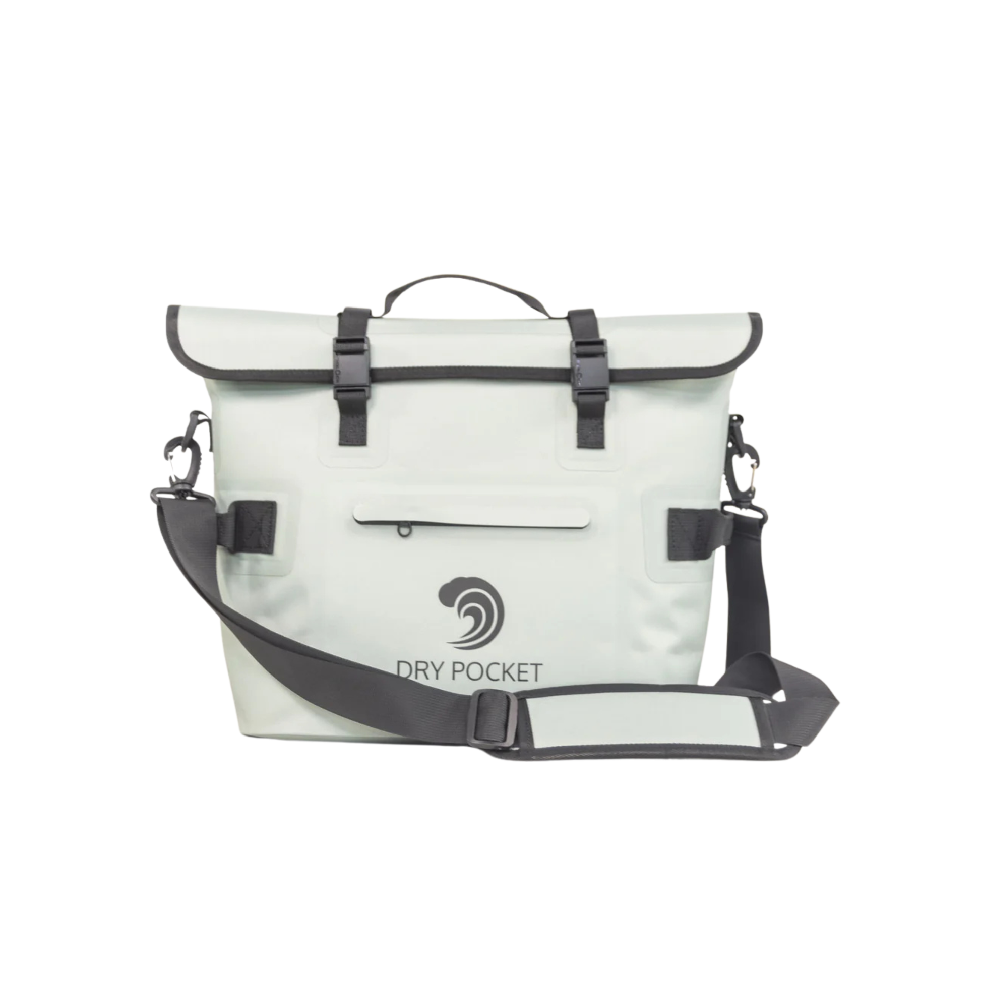 Waterproof floating cooler bag, off-white body with black straps and side handles