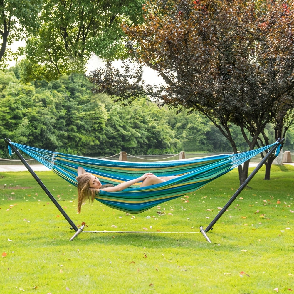Heavy Duty Double Hammock with Steel Stand 450lbs Portable Outdoor Indoor Blue 2Dropme