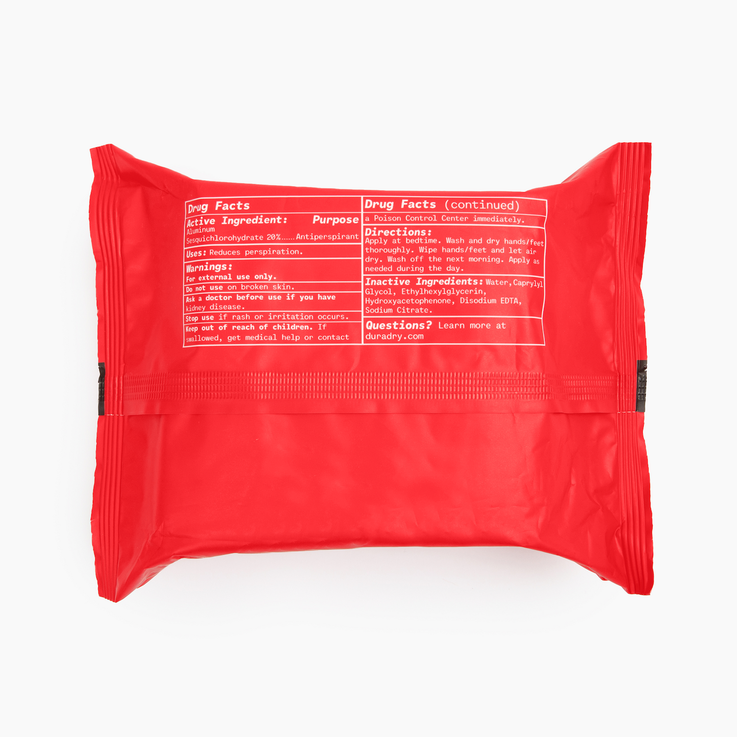 Red package with text on a white background