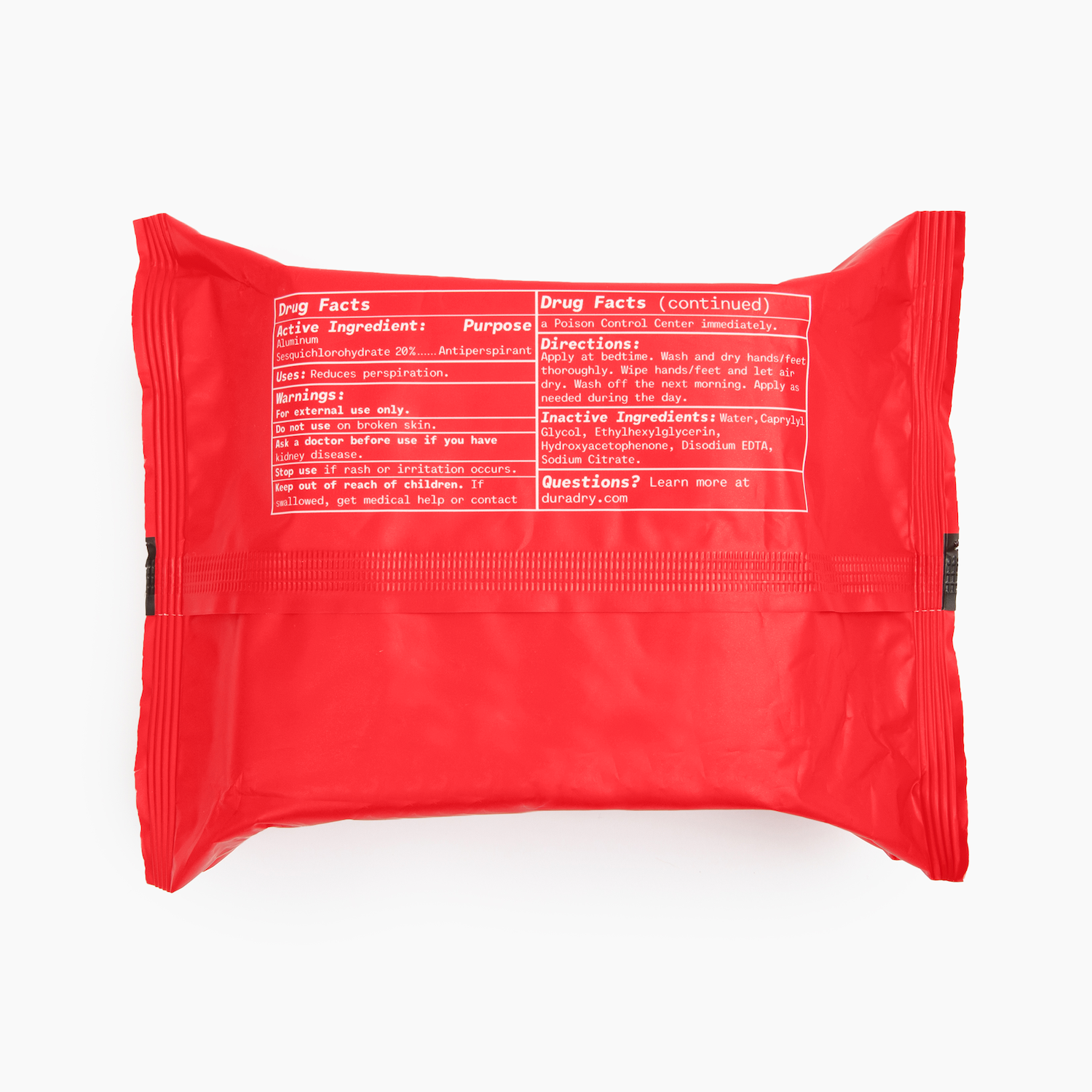 Red package with text on a white background