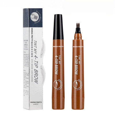 Liquid eyebrow pencil and box packaging with twist-up applicator tip in brown