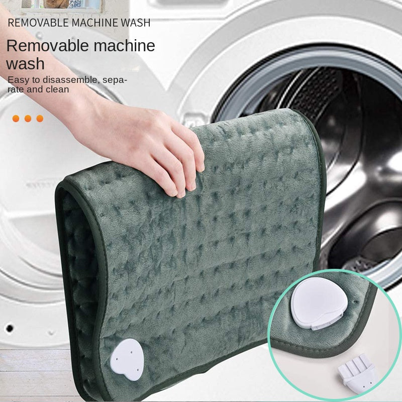 Electric heating blanket pad, dark green rolled with removable round controller patch