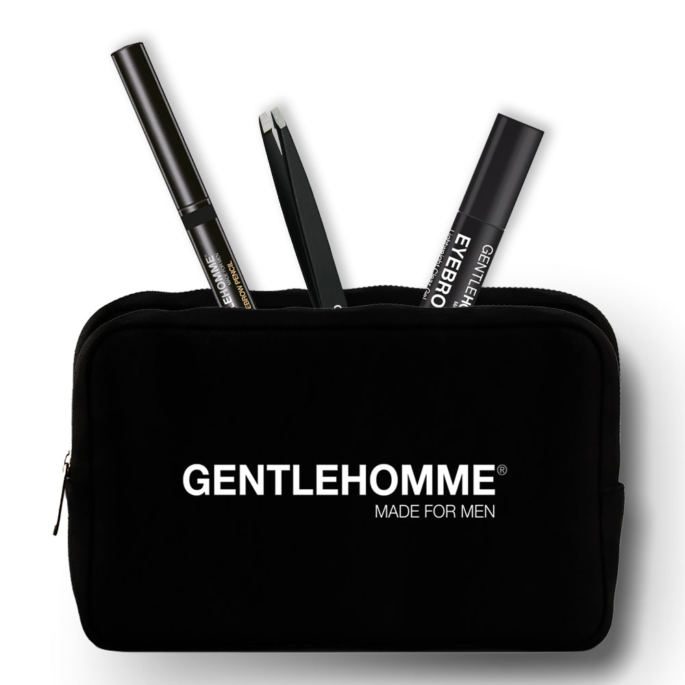 Eyebrow makeup kit: black zip pouch with three eyebrow tools, GENTLEHOMME