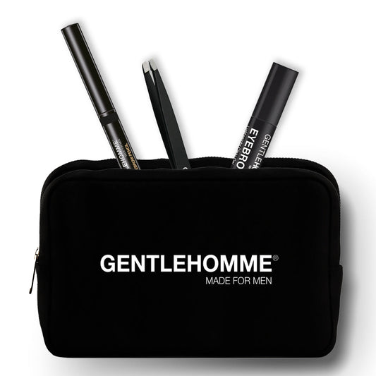 Eyebrow makeup kit: black zip pouch with three eyebrow tools, GENTLEHOMME