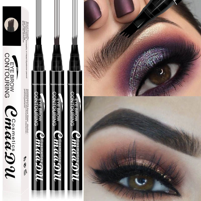 Four-point eyebrow pencil set with three shades, black casing, four-tip applicator