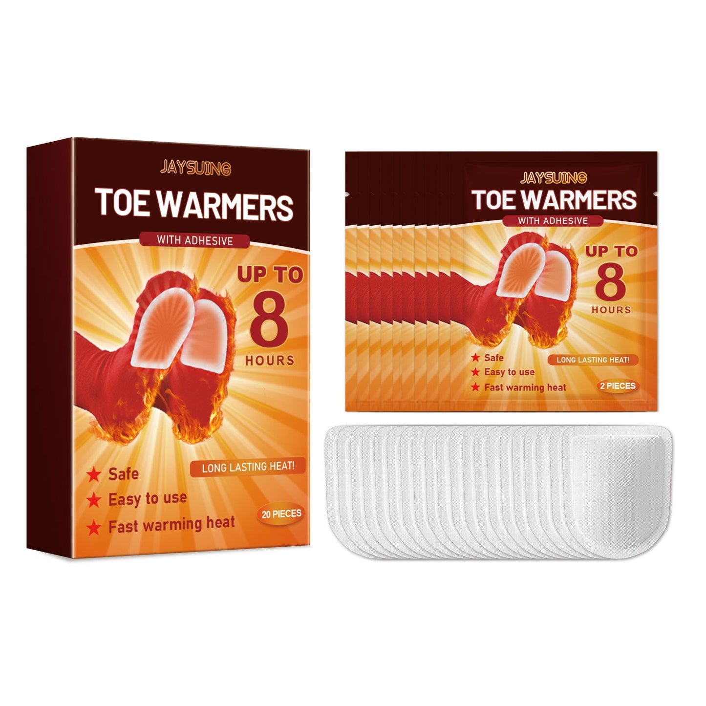 Self-heating toe warmers with adhesive, up to 8 hours, 2 pieces